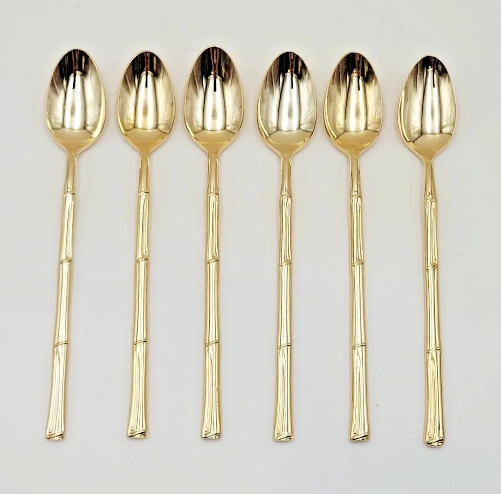 National Escapade Iced Tea Spoon 7.5 in Gold Plated Stainless Set of 6 Spoons